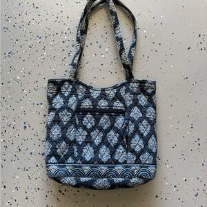 Vera Bradley Retired Calypso Blue & White Quilted Cotton Tote Shoulder Bag